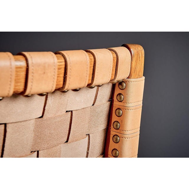 Oak Webbed Chairs in Leather Webbing attributed to Jens Risom, France, 1950s, Set of 10 For Sale - Image 18 of 18