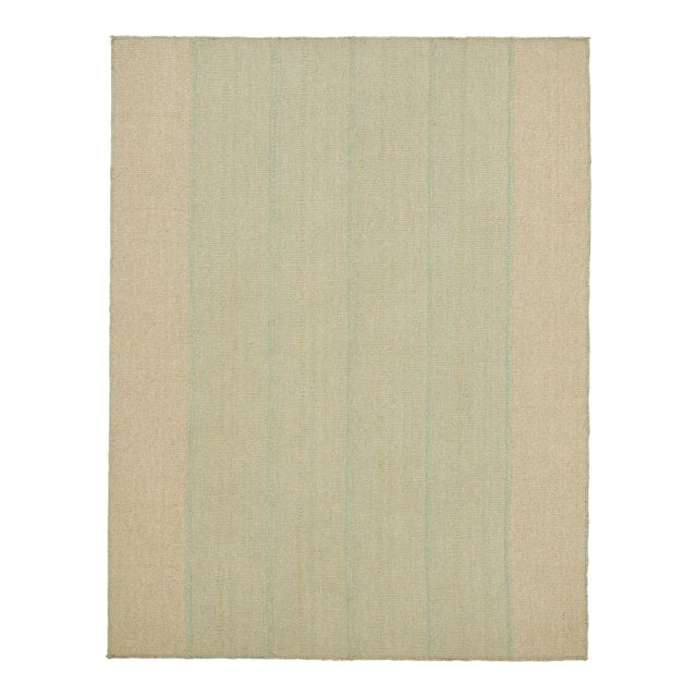 Rug & Kilim’s Contemporary Kilim in Beige and Blue Textural Stripes For Sale