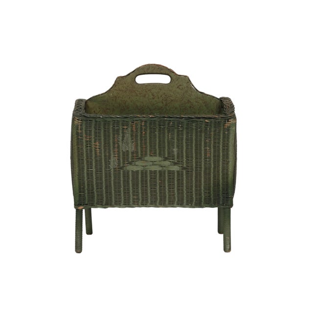 Wood 1920’s Lloyd Loom Wicker Newspaper Rack For Sale - Image 7 of 7