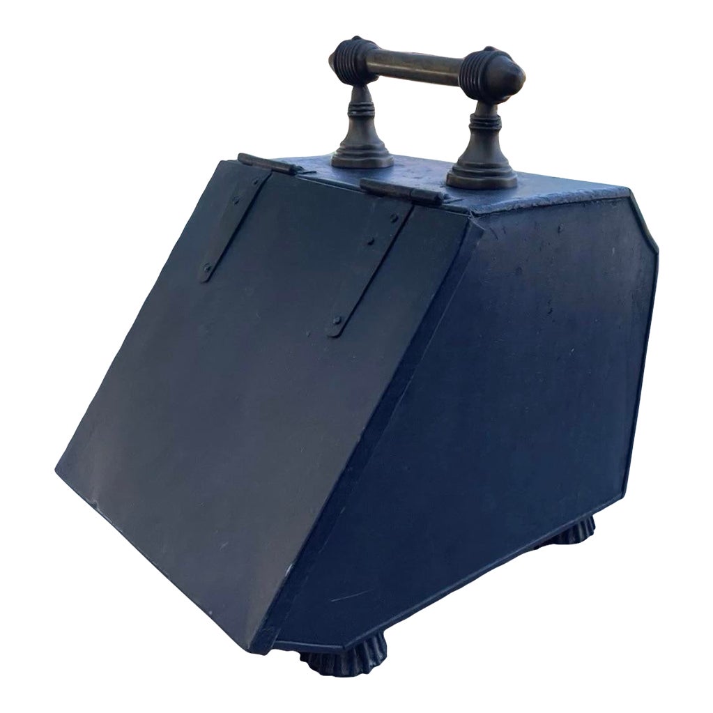 Antique Blackened Metal Coal Scuttle With Brass Handle | English ...
