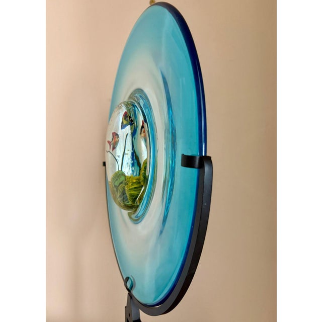 Blue Vintage Murano Glass Disc Aquarium on Stand For Sale - Image 8 of 11