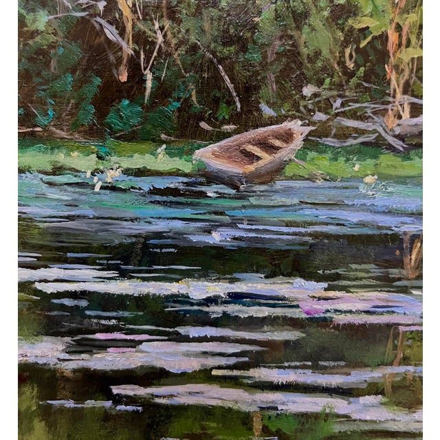 Other Side of the Island by Sheri Farabaugh | Oil on Linen Landscape with water and trees For Sale - Image 4 of 4