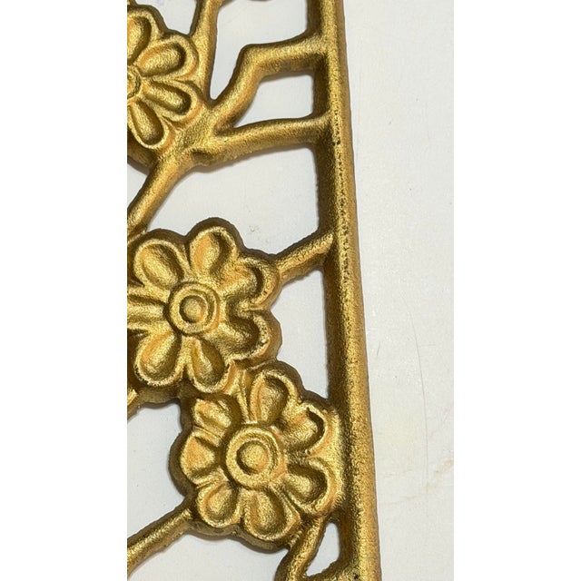 Mid-Century Gold-Painted Cast Iron Botanical Four Seasons Wall Panels – Pair For Sale - Image 9 of 11