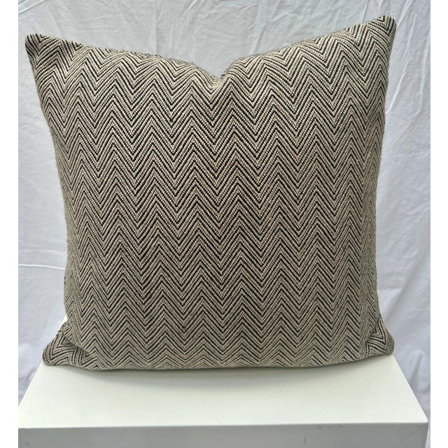 Restoration Hardware Black and Beige Chevron Pattern Decorative Pillow For Sale - Image 9 of 9