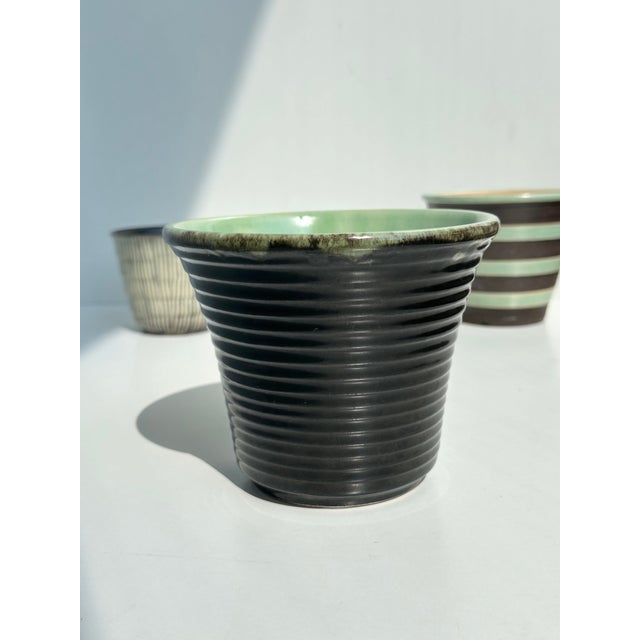 Ceramic Vintage German Plant Pots in Mint Green and Brown-Anthracite Tones from Veb Keramik Meissen, 1950s, Set of 3 For Sale - Image 7 of 18