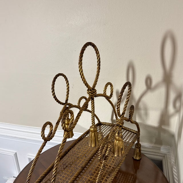 Gold Mid 20th Century Italian Mid-Century Gilded Rope Tassels Magazine Book Rack For Sale - Image 8 of 9
