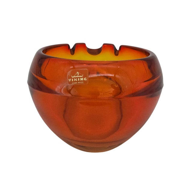 Mid-Century Modern Viking Glass Orb Ashtray in Persimmon Orange For Sale - Image 3 of 7