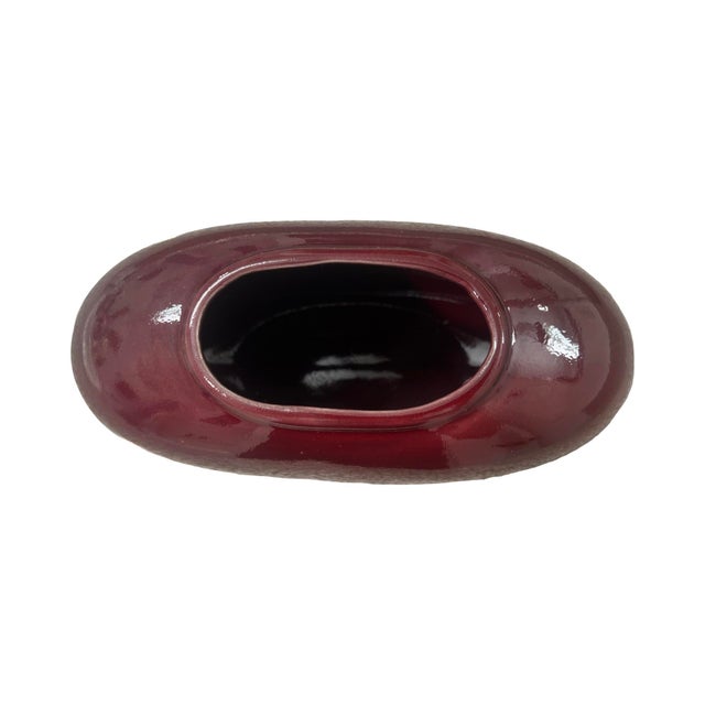 Vintage Postmodern 1980s Ox Blood Red Ceramic Bean Pill Shaped Vase Art Deco For Sale - Image 4 of 8