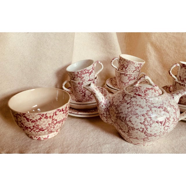 Antique Staffordshire Child's Tea Set, British Anchor Pottery, Apple Blossom Pattern, Circa 1850 For Sale - Image 10 of 12