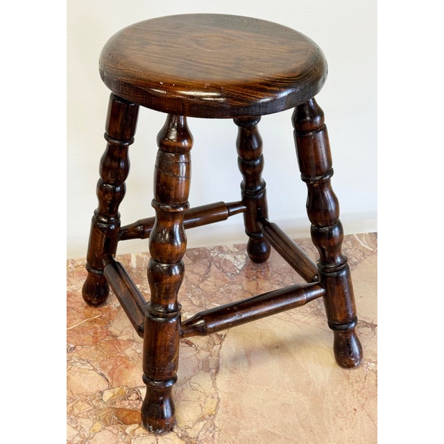 Traditional Vintage Turned Wood Stool For Sale - Image 3 of 10
