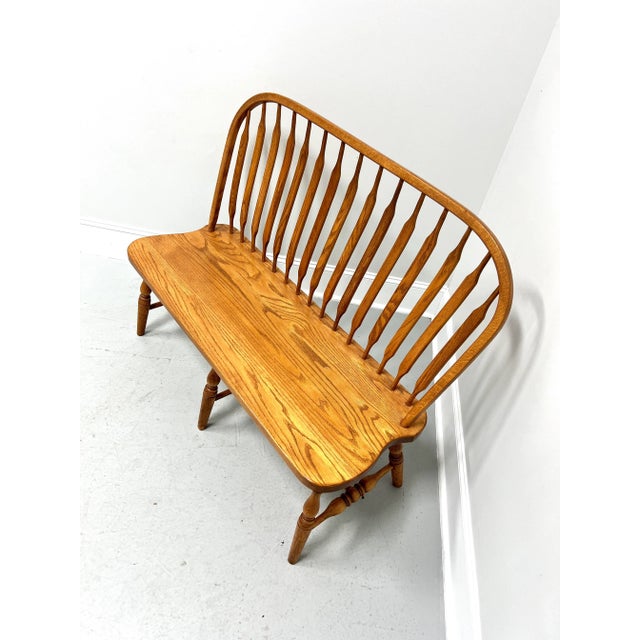 American Amish Made Rockford Style Oak Windsor Bench For Sale - Image 3 of 10