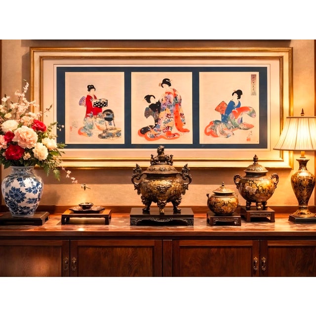 JAPANESE TRIPTYCH Are you ready to be transported to Japan with this large triptych of original woodblock prints? Original...