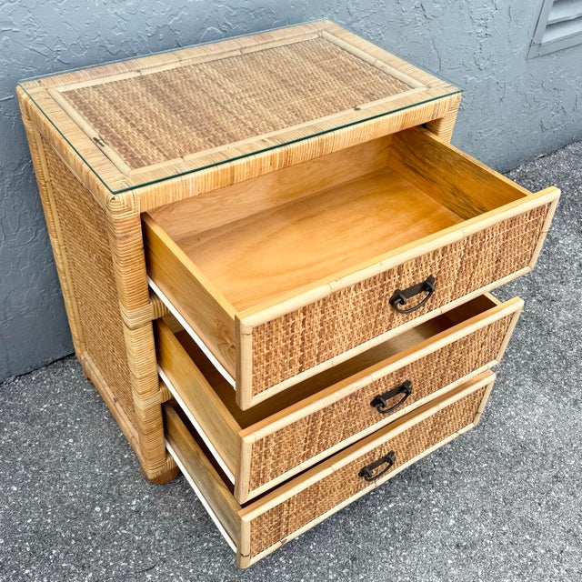 Wood Boho Chic Wicker Wrapped Rattan Chest of Drawers With Mirror For Sale - Image 7 of 10