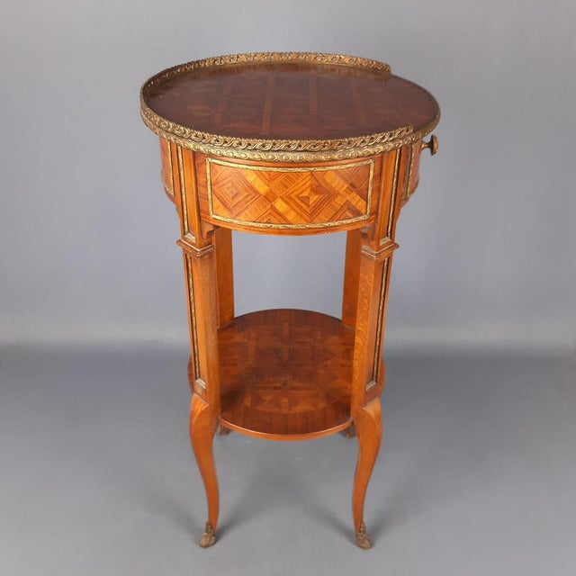 French Louis XVI Style Inlaid Brass Coffee Table with Drawer, 1960s For Sale - Image 3 of 13