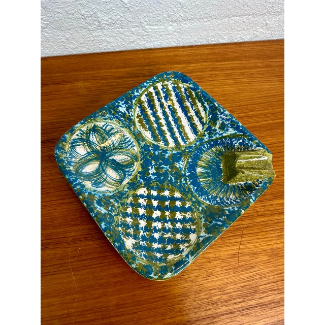 Bitossi 1960s Bitossi for Raymor Italian Mid Century Modern Blue and Green Ceramic Ashtray Catch All Dish For Sale - Image 4 of 9
