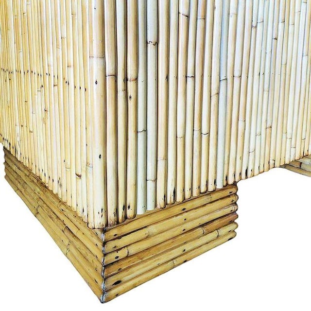 Restored Mid-Century Vertically Stacked Rattan & Mahogany Executive Desk For Sale - Image 10 of 11