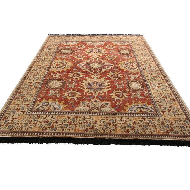 Rug & Kilim Rug & Kilim’s Kuba Style Rug in Red and Beige-Brown Floral Pattern For Sale - Image 4 of 5