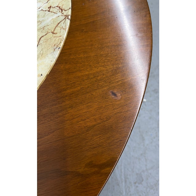Mid-Century Modern Wood Coffee Table W/ Faux Marble Glass Top For Sale - Image 11 of 11
