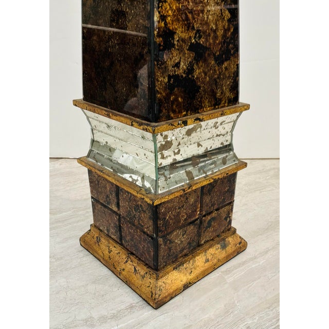 Currey & Company Currey & Company Modern Large Antique Mirror Obelisk Sculpture For Sale - Image 4 of 5