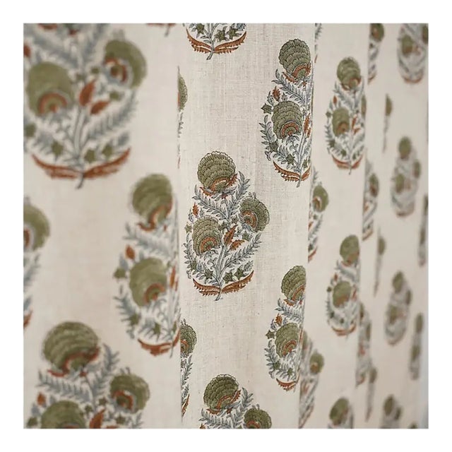 Fabdivine Hand Block Printed Viscose Colorued Linen Ring Curtain Mohini Size-54" W X 45" L For Sale