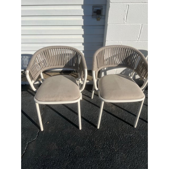 Contemporary Blu Dot Mate Outdoor Dining Chairs Sunbrella Linen, 6 Pieces For Sale - Image 3 of 5