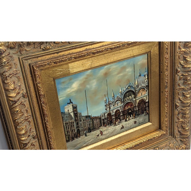 Framed Venetian Piazza San Marco Original Oil Painting Signed Rergito, Mid-20th Century For Sale - Image 10 of 14