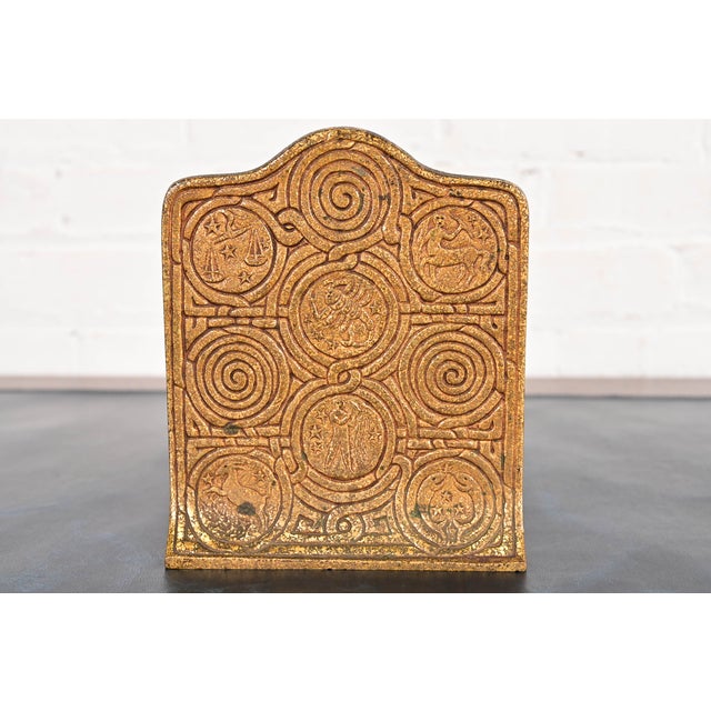 Tiffany Studios New York Bronze Doré Zodiac Bookends, Circa 1910 For Sale In South Bend - Image 6 of 13