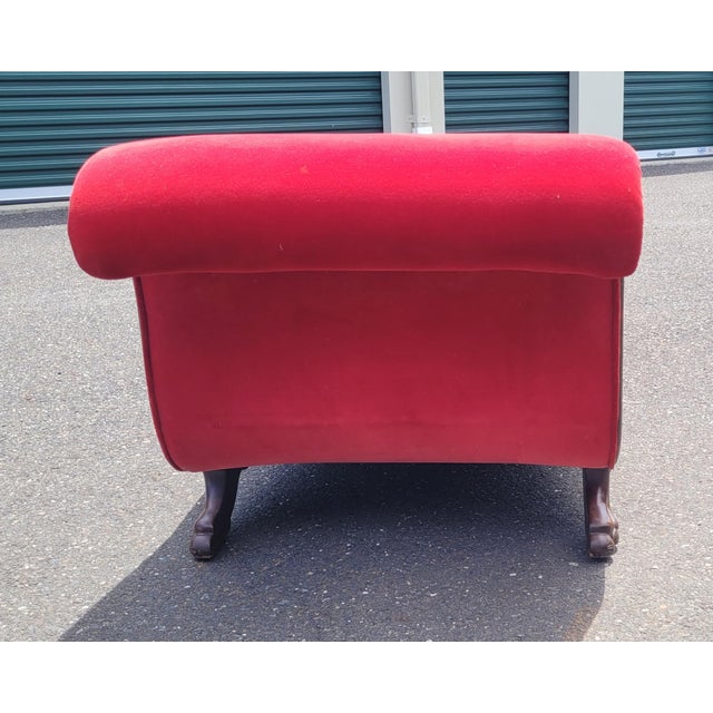 Beautiful 19th century art deco Style red velvet chaise lounge or sofa. Features buttoned red velvet fabric mahogany...