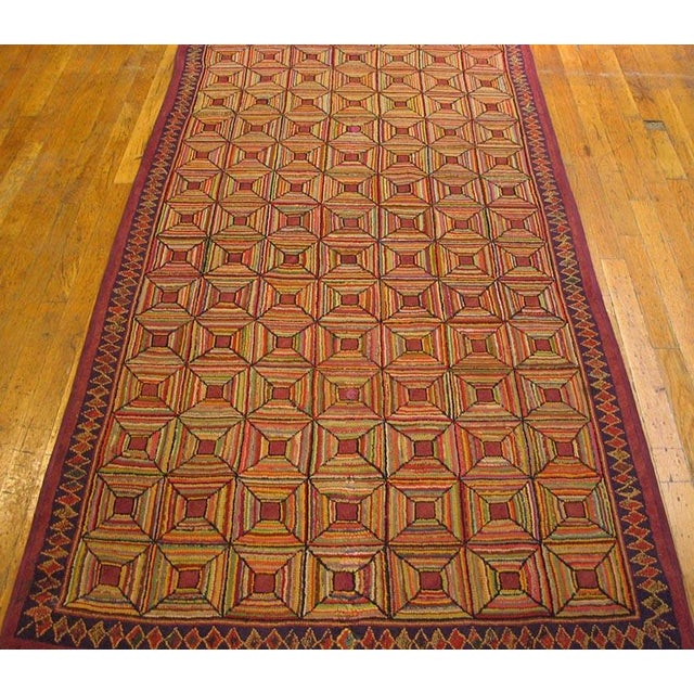 American 1920s Multicolor Geometric Antique American Hooked Rug 3'6" X 7'0" Handknotted Wool Carpet For Sale - Image 3 of 6
