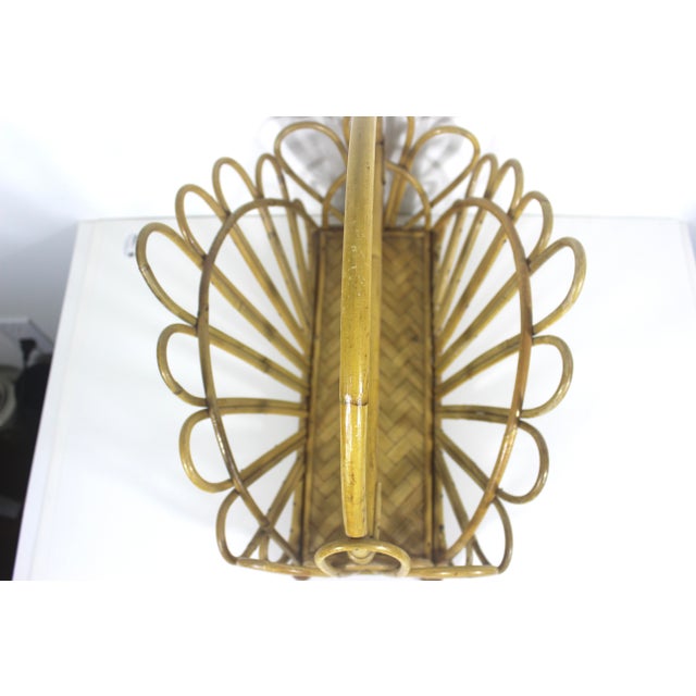 Wood Vintage Fan Style Bent Bamboo Magazine Rack Holder For Sale - Image 7 of 13