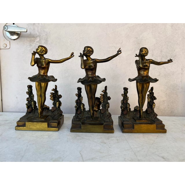 1930s Pompeian Bronze Ballerina Bookends and Light - 3 Piece Set For Sale In West Palm - Image 6 of 9