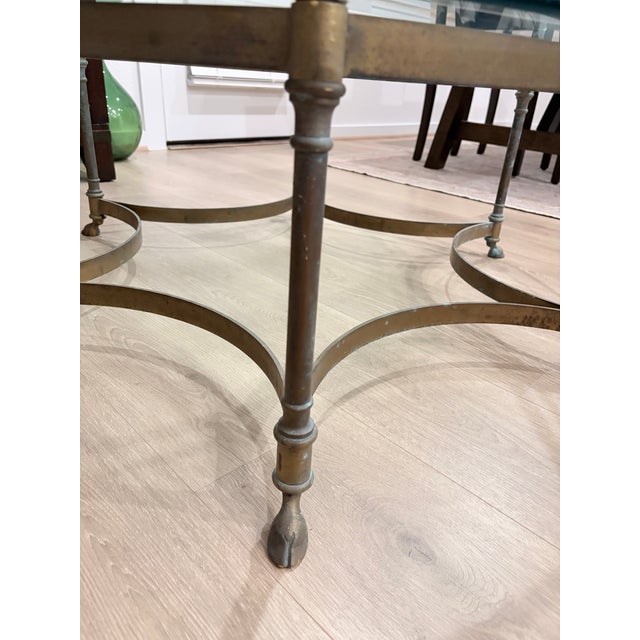 Gorgeous Mid-Century Modern Labarge Brass Coffee Table with hoofed feet. In excellent condition with patina on the brass...