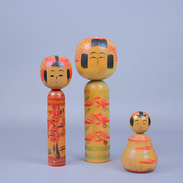 A rare set of vintage Kokeshi dolls: Shuichi Umeki and Kaganuma style. Traditional kokeshi, also known as "dento" kokeshi,...
