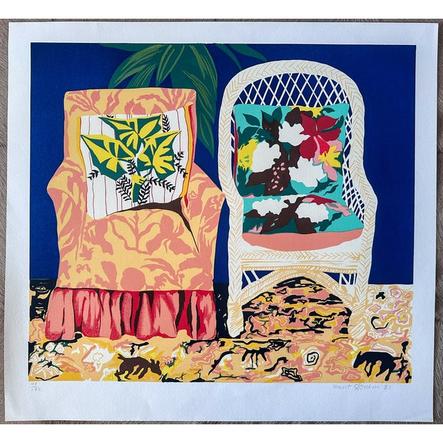 1980s Original Signed Hunt Slonem Serigraph Chair Duet, 48/175 For Sale - Image 11 of 11