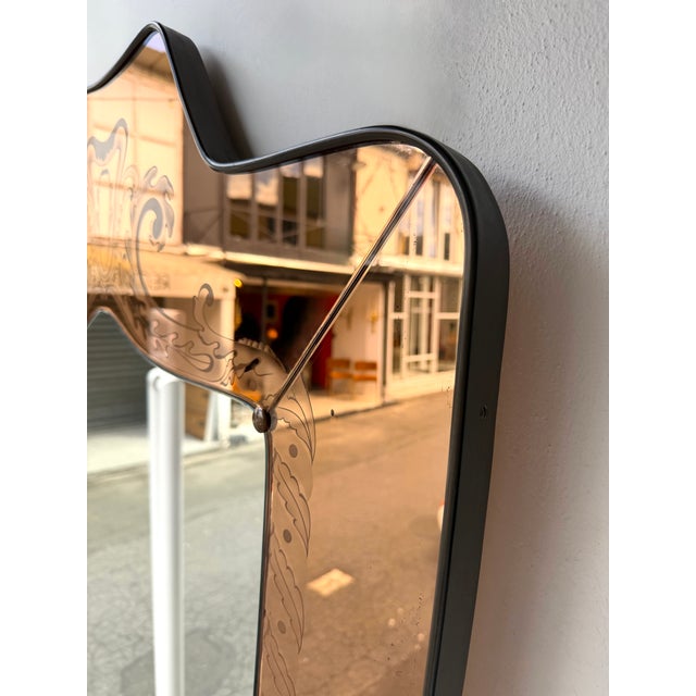 Mirror Brass and Pink Colored Glass by Giovanni Battista Gariboldi Italy, 1950s For Sale - Image 13 of 15