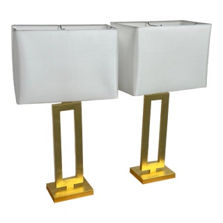 Restoration Hardware Clarke Gilt Gold Table Lamps, Pair For Sale