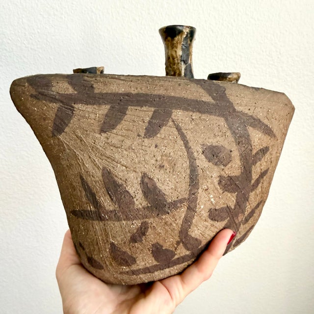 Mid Century Brutalist Hand Formed Ceramic Pottery Vase Signed & Dated Crespi 60 Very unique piece. 5 spouts - one has...