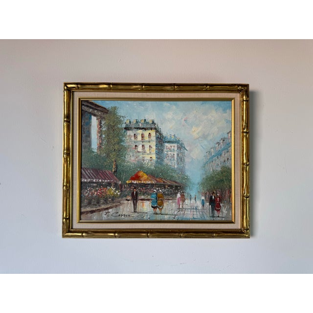 French 1980's Vintage T. Carson Street Scene Parisian Impressionist Oil Painting on Canvas, Framed For Sale - Image 3 of 12
