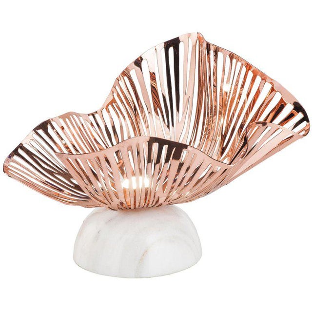 Metal New "Lilly/T" Handmade Sculpture Table Lamp in Copper and White Marble For Sale - Image 7 of 7