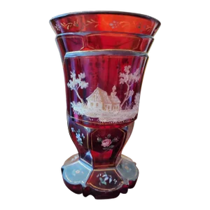 Antique Ruby Moser Bohemian Glass Enameled Goblet