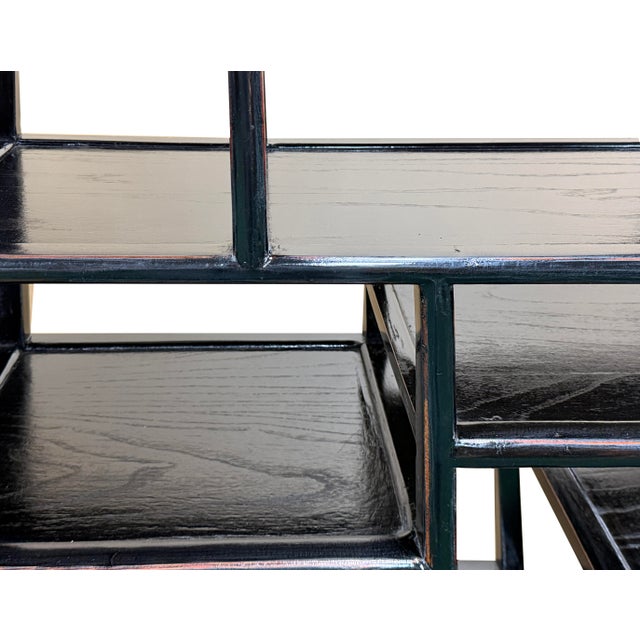 Black Lacquer Moon Gate Round Shelves Wood Display Curio Cabinet Room Divider For Sale - Image 12 of 12