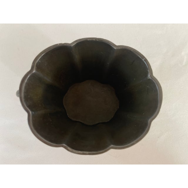 Danish Art Deco patinated Disko metal footed vase model number D19 by Danish sculptor Just Andersen. Vase features fine...