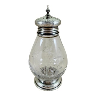 Art Deco Era Whiting & Company Sterling Silver & Etched Glass Sugar Castor For Sale