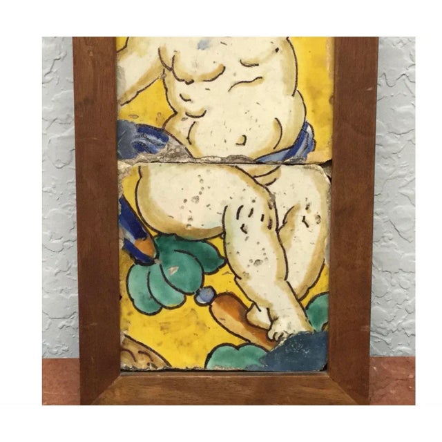 18th Century Italian Majolica Faience Pottery Putto Framed Tiles For Sale - Image 9 of 11