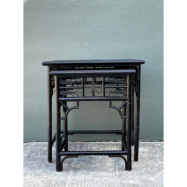 Vintage Fretwork Rattan Nesting Tables - Set of 2 For Sale - Image 12 of 12