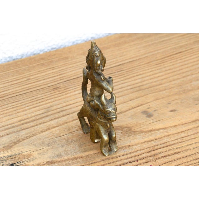 Folk Art Antique Bronze Deity Figure on Nandi Bull For Sale - Image 3 of 7
