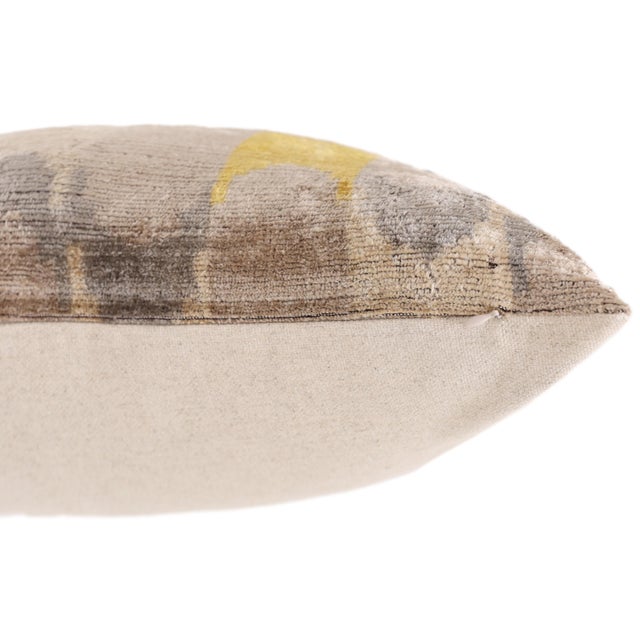 Textile Taupe & Gold Silk Velvet Pillow 20x20 | Handmade Organic Modern Accent Cushion For Sale - Image 7 of 8