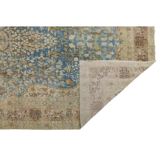 Antique 19th Century Tabriz Wool Area Rug, Blue Tree of Life For Sale - Image 4 of 12