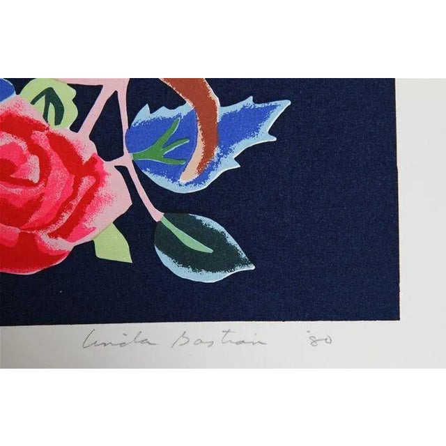 This lithograph, titled "Night Garden" circa 1979, was created by American born artist, Linda Bastian. It is signed and...
