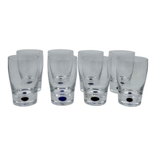 Intermezzo Blue Dot Orrefors Sweden Crystal Cocktail Glasses - Set of 8 Signed New With Original Stickers For Sale